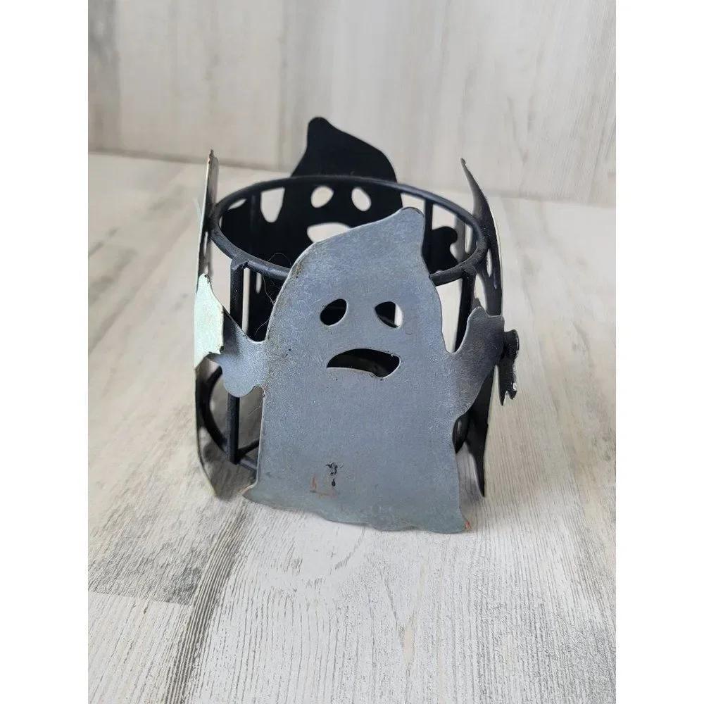 Halloween white ghost AS IS metal tea‎ light candle holder home decor